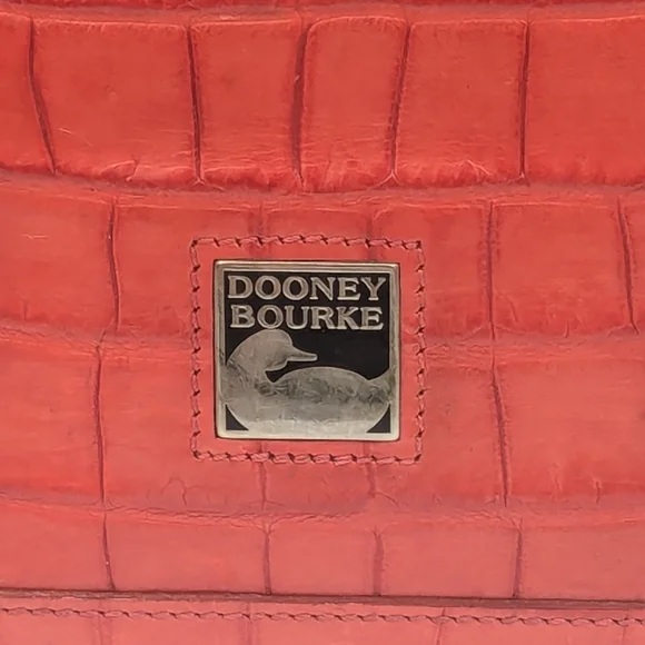 DOONEY & BOURKE Red Leather Vintage Embossed Croc Tote Shoulder Bag USA - Picture 7 of 15